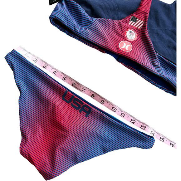 EUC Hurley High Neck Two Piece Swimsuit in Red/Blue Size Medium Top/Small Bottom - Picture 13 of 15